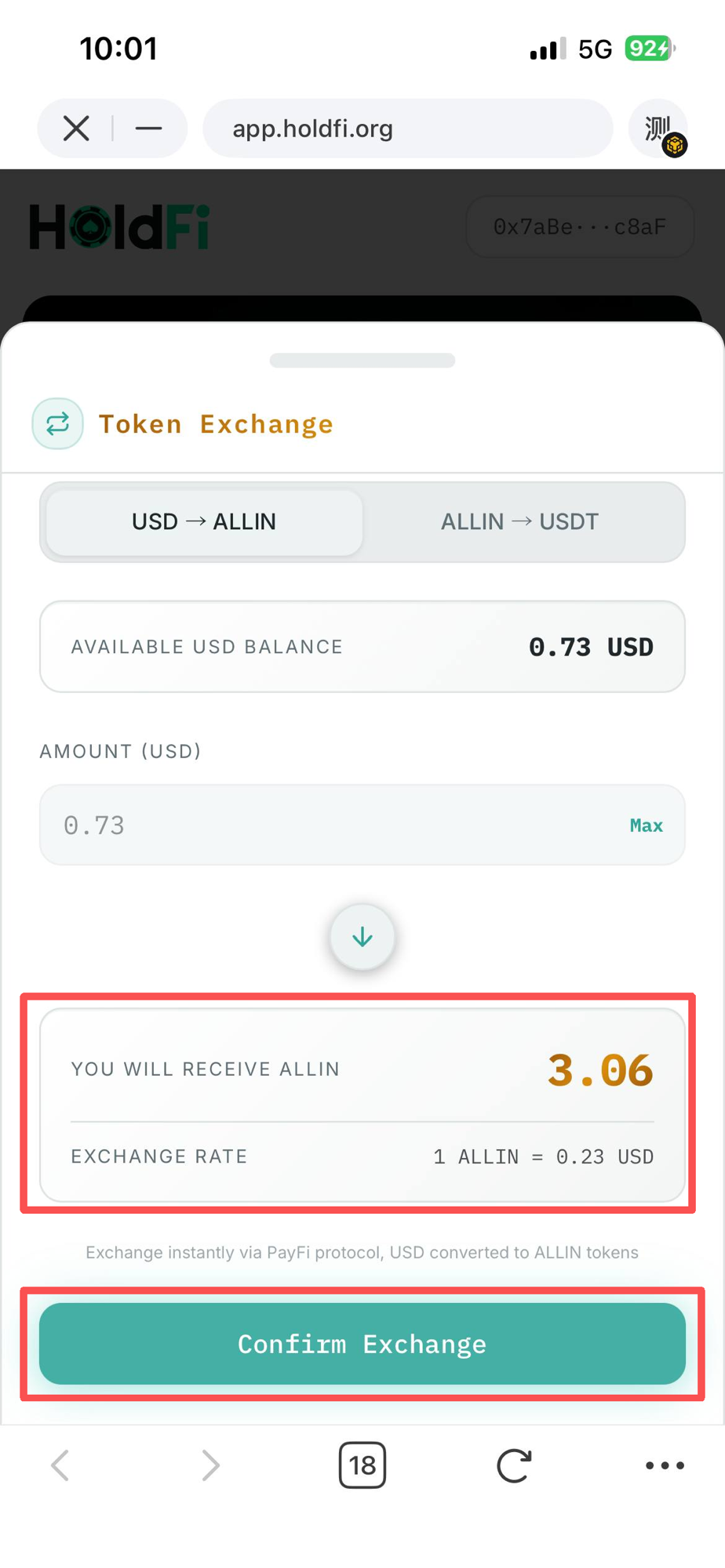 Token Exchange · USD → ALLIN 兑换页